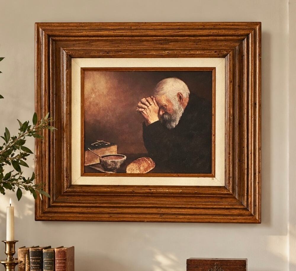 “Grace” After Eric Enstrom Framed Print 17”x15” Old Man Praying Vintage Frame